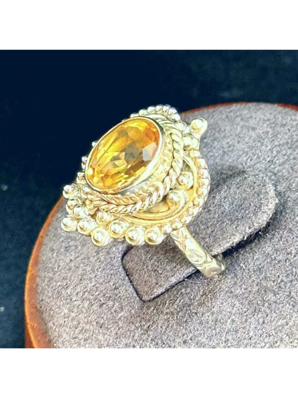 Citrine and Sterling Silver 925 Bezel Set Heart Design Ring 20mm Wide SZ 5.25